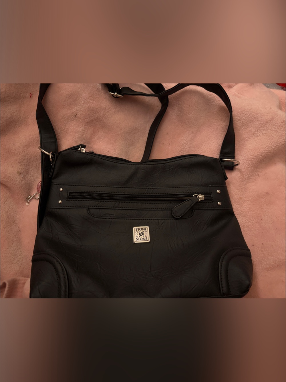 Stone & Co. Black Faux Leather Shoulder Bag with Silver Accents
